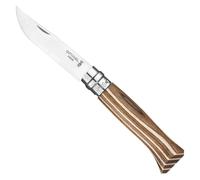 Opinel - N°08 Couteau Pliant - Lame Inox - Manche Bouleau Lamellé Brun - Coupe Parfaite, Entretien Facile - Bague de Sécurité Virobloc - Fabrication Française
