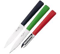 OPINEL SET 3 pièces (couteau bleu, couteau vert, éplucheur orange) 002359