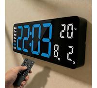 Opis Technology Clock 1 Grande Horloge Murale Numérique 32 cm, Bleu | Affichage LED, alimentation secteur avec câble 5 m, télécommande, minuteur et chronomètre.