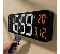 Opis Technology Clock 1 Grande Horloge Murale Numérique 41 cm, Orange | Affichage LED, alimentation secteur avec câble 5 m, télécommande, minuteur et chronomètre.