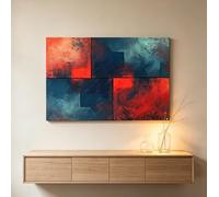 OPLKJHGF Tableau abstrait en quatre parties rouge et turquoise, style grunge contemporain, impression sur panneau, affiche, décoration intérieure (50 x 70 cm/cadre intérieur)