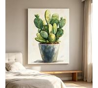 OPLKJHGF Tableau mural vertical aquarelle cactus sur toile, affiche botanique verte en pot, décoration intérieure (30x40cm/cadre intérieur)