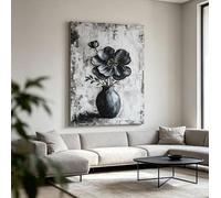 OPLKJHGF Tableau sur toile, nature morte florale vintage en niveaux de gris, impression verticale sur vase de fleurs noires, décoration intérieure (30x40cm/sans cadre)