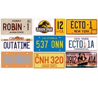 OPO 10 - Lot de 9 répliques de Plaque d'immatriculation des Voitures des célèbres Films Jurassic SOS FANTOMES Starsky Magnum Titanic et Retour vers Le Futur (PF06)