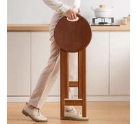 OPOLDBDMAC Tabourets Pliants en Bois Naturel Tabouret Pliant avec Poignée, Portable 45 60cm Tabouret Haut Pliable en Bois Massif Rond sans Dossier Tabourets De Bar (Wicker Style,Small)