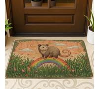Opossum Paillasson de bienvenue, nature fantaisiste arc-en-ciel herbe printemps vert caoutchouc antidérapant sous paillasson décoration pour porche, salle de bain, bureau, 73,6 x 43,2 cm