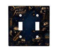 Opossum Plaque de protection pour double interrupteur, style vintage, art jazz, notes de musique, bleu marine, taille standard, décoration pour nouvel appartement, maison, chambre à coucher, bureau