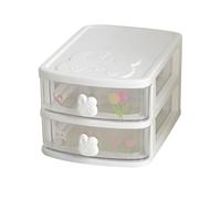 OPPWONG Mini Organiseur de Tiroir avec Poignée en Forme de Lapin pour Rangement de Bureau et de Bureau, Jolie Boîte de en Plastique Blanc 13,5 X 18,9 X 11 Cm