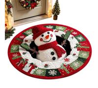 Optical Illusion Rug - Non Slip Snowman Mat, Festive Floor Decor, Round | Holiday Home Accent, 3D Optical Illusion Design, Anti Slip Rubber Backing, Festive Snowman Print, Round Floor Mat, Soft Polye