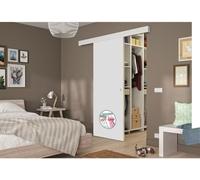 OPTIMAL Kit porte coulissanteReproduction blanc - rail 2 amortisseurs + cache-rail blanc - 204 x 73 cm