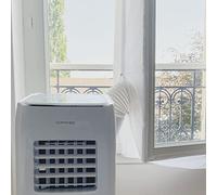 OPTIMEO Kit de calfeutrage fenêtre climatisation mobile, universel, tissu polyester 4M et bande auto-agrippante adhésive 8M, adaptable à tout type de tuyau d’évacuation (blanc)