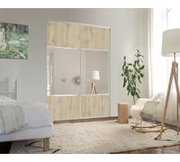 OPTIMUM 2 Portes de Placard coulissantes, Hauteur 250 cm, Largeur 150 cm, décor chêne Authentique, partitionné Miroir Argent, profils et Rails Gris Inclus