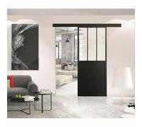 OPTIMUM - Porte coulissante + rail + kit de barres d'atelier - H 204 x L 93 x P 4 cm - Verre noir transparent