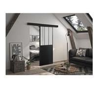 OPTIMUM ATELIER kit porte coulissante noire + rail 2 amortisseurs + cache-rail - 204 x 73 cm - verre dépoli