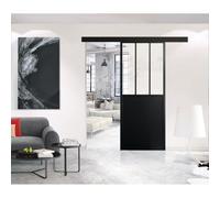 OPTIMUM - Porte coulissante + rail + kit barre d'atelier - H 204 x L 73 x P 4 cm - Verre noir transparent