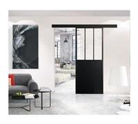 OPTIMUM - Porte coulissante + rail + kit barre d'atelier - H 204 x L 73 x P 4 cm - Verre noir transparent