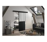Optimum Sport – Porte coulissante, kit rail + barres d'atelier – H204×L93×P4 cm – Verre dépoli noir