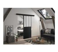 OPTIMUM - Porte coulissante + rail + kit de barres d'atelier - H 204 x L 93 x P 4 cm - Verre dépoli noir