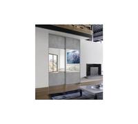 OPTIMUM Kit Portes de placard coulissantes - L180 cm x H250 cm - Décor Béton et miroir argent - Rail haut et bas - 2 amorti…
