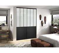 OPTIMUM Pack 2 Vantaux Porte Placard Atelier Noir Verre dépoli - Style Industriel - Portes Coulissantes Intérieures Modernes - Plusieurs Dimensions (Noir, 180x250 cm)