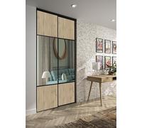 OPTIMUM Porte Coulissante Placard 2 Vantaux - Chêne Authentique & Miroir Argenté - Style Moderne pour Dressing ou Séparation - Panneaux Bois et Miroir (chêne Authentique, 180x250 cm)