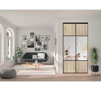 OPTIMUM Porte Coulissante Placard 2 Vantaux - Chêne Sauvage & Miroir Argenté - Style Moderne pour Dressing ou Séparation - Panneaux Bois et Miroir (chêne Sauvage, 120x250 cm)