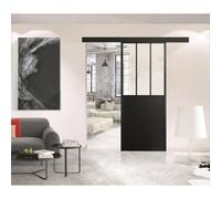 OPTIMUM - Porte coulissante + rail + kit de barres d'atelier - H 204 x L 93 x P 4 cm - Verre noir transparent