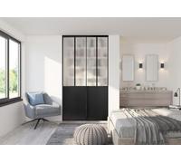 OPTIMUM PTIMUM Pack 2 Vantaux Porte Placard Atelier Noir Verre dépoli - Style Industriel - Portes Coulissantes Intérieures Modernes - Plusieurs Dimensions (Noir, H 250cm x L120cm Largeur Totale)