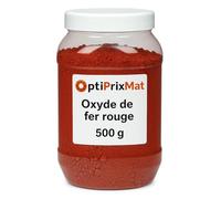 OptiPrixMat Pigment oxyde de fer poudre - Couleurs intenses et durables - Béton, enduit, peinture, chaux, plâtre - 500 g - Noir, Rouge, Jaune, Marron, Blanc dioxyde de titane, Ocre (Rouge)