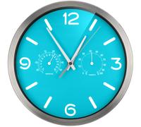 Bresser MyTime ND Thermo-Hygro Horloge Murale Radio-pilotée silencieuse avec Cadre en Acier Inoxydable et Affichage de la température et de l'humidité Bleu Clair