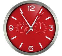 Bresser MyTime ND Thermo-Hygro Horloge Murale Radio-pilotée silencieuse avec Cadre en Acier Inoxydable et Affichage de la température et de l'humidité Rouge