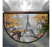 Opuasis Paillasson demi-rond, aquarelle Tour Eiffel Paris City | Paillasson d'entrée doux antidérapant pour intérieur, tapis de bienvenue, paillasson semi-circulaire pour la maison