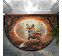 Opuasis Paillasson demi-rond, motif forêt renard lune | Paillasson d'entrée doux antidérapant pour intérieur, tapis de bienvenue, paillasson semi-circulaire pour la maison
