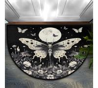 Opuasis Paillasson demi-rond, motif papillon, lune, fleur | Paillasson d'entrée doux antidérapant pour intérieur, tapis de bienvenue, paillasson semi-circulaire pour la maison