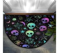 Opuasis Paillasson demi-rond, tête de mort gothique, squelette, lune | Paillasson d'entrée doux antidérapant pour intérieur, tapis de bienvenue, paillasson semi-circulaire pour la maison