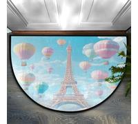 Opuasis Paillasson demi-rond, tour Eiffel de Paris, ballon | Paillasson d'entrée doux antidérapant pour intérieur, tapis de bienvenue, paillasson semi-circulaire pour la maison