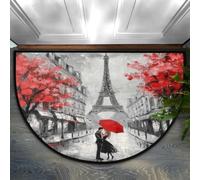 Opuasis Paillasson demi-rond, tour Eiffel scène de Paris | Paillasson d'entrée doux antidérapant pour intérieur, tapis de bienvenue, paillasson semi-circulaire pour la maison