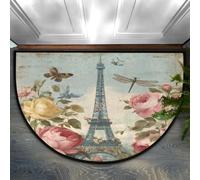 Opuasis Paillasson demi-rond, tour Eiffel vintage Paris | Paillasson d'entrée doux antidérapant pour intérieur, tapis de bienvenue, paillasson semi-circulaire pour la maison