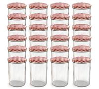 Opuec Lot de 24 bocaux 440 ml couvercle à visser TO 82 rouge carreaux - Parfait pour confitures, confitures et plus, grands bocaux couvercle, idéal pots