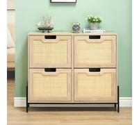 OPULENTHOME Armoires à Chaussures Ultra-Fin de 24 cm, Meuble à Chaussures en rotin avec 4 Portes,étagères réglables et kit Anti-basculement, pour 20 à 24 Paires pour Entrée/Couloir