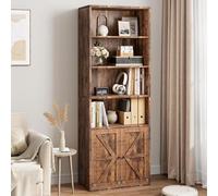 OPULENTHOME Bibliothèque industrielle avec portes et 4 étagères ouvertes, étagères de rangement en bois à 6 niveaux avec sécurité anti-basculement pour chambre à coucher, salon, marron, 60 x 30 x 180