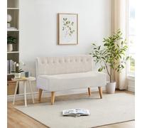 OPULENTHOME Canapé 2 places rembourré en tissu, aspect lin et pieds en bois, pour chambre à coucher, salon, salle de jeux, beige, 117 x 55 x 75 cm