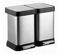 OPULENTHOME Poubelle Tri Selectif 2x20l, Poubelle de Cuisine avec Pédale en Métal, Acier Inoxydable, Fermeture Silencieuse et en Douceur, Sans Cuve Intérieure