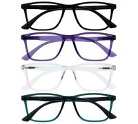 OPULIZE NYX Lunette anti lumiere bleue femme & homme - Lunette Loupe Ecran/Gaming - Lot de 4 - Anti-éblouissement, UV400, Légère - Rectangulaire - Noir Violet Translucide Turquoise - +3,50