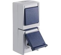 OPUS® RESIST Interrupteur/bouton-poussoir avec prise de courant, version verticale - Inverseur - Couleur : gris clair/bleu acier