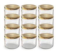 Oputec 12 x 282 ml Pots à confiture avec couvercle à visser Or - Parfait pour les confitures, gelées et plus, petits pots avec couvercle, idéaux comme pots à confiture et pots à trempette à visser