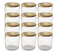 Oputec 12x bocaux 360 ml avec couvercle à vis doré - Idéals pour confitures, conserves et bocaux de rangement.