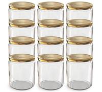 Oputec 12x bocaux 405 ml avec couvercle à vis doré - pots à confiture en verre, bocaux de conservation pour aliments.