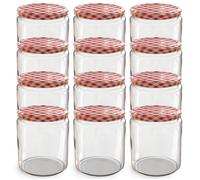Oputec 12x bocaux 405 ml avec couvercle à vis rouge à carreaux - Idéals pour confitures, conserves, pots de rangement et marmelades.