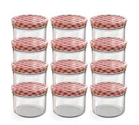 Oputec lot de 12 bocaux 230ml en verre avec couvercle à vis rouge à carreaux pour confiture et conservation